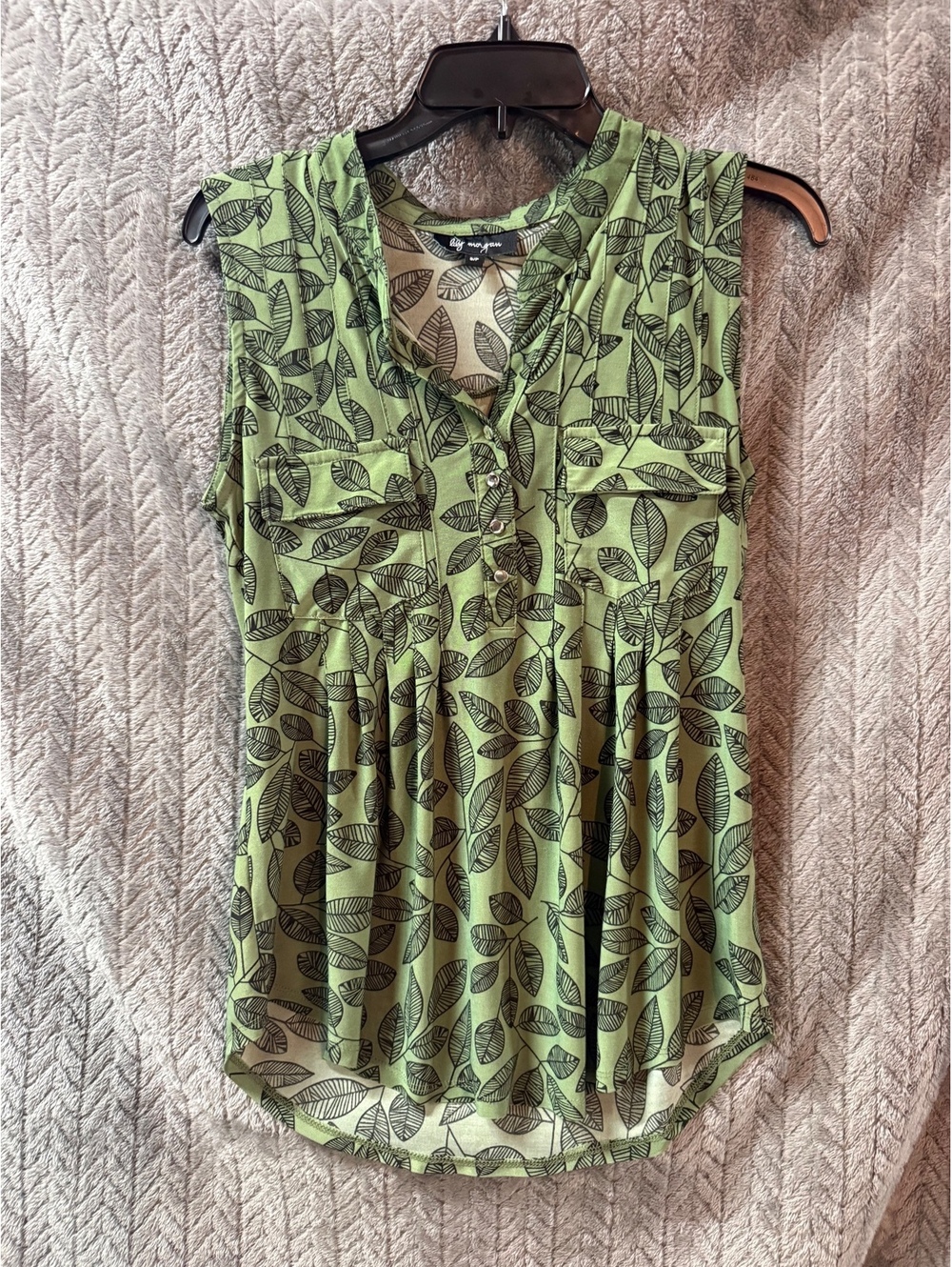 Lily Morgan Sleeveless Green Leaf Print Blouse Size S